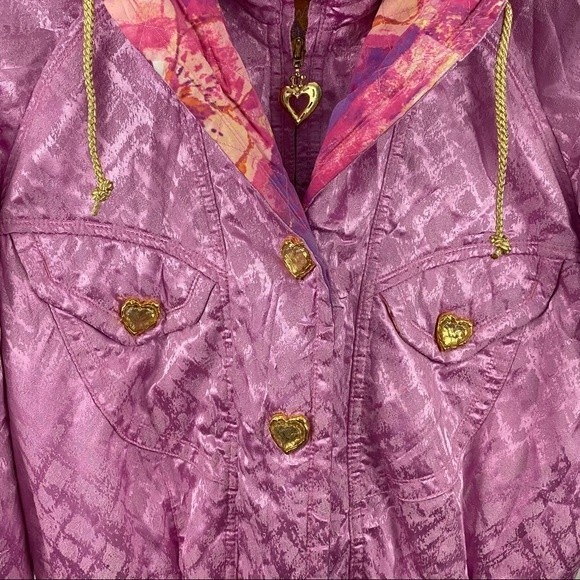 * Vintage Pink Jacket Miss Phenis Ski Full Zip with Gold Heart Retro 80s 90s - Picture 4 of 16